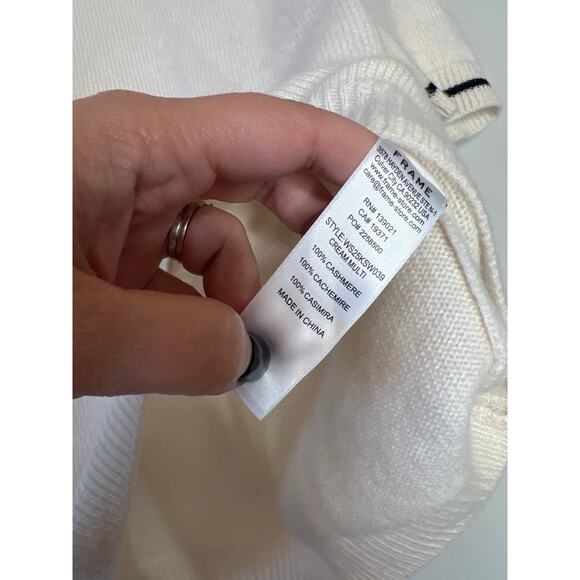 NEW FRAME Short Sleeves Gathered Striped Cashmere Sweater Cream Size: Small - Picture 5 of 7